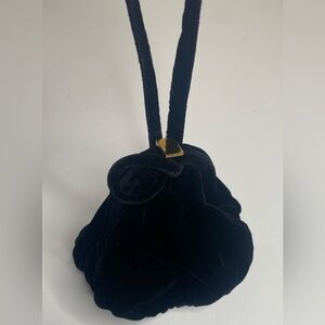 Vintage Black Velvet Wristlet with Clasp Lock EUC